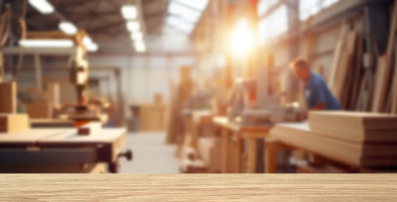 Fabricantes de escaleras de madera en proceso de mecanizado CNC en taller industrial.